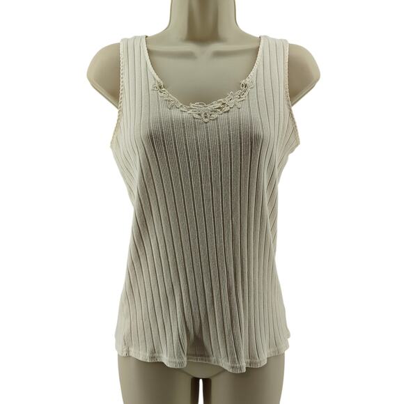 Vintage Erika Taylor Intimates Cream Cotton Tank Ribbed Small CottageCore - Picture 1 of 4